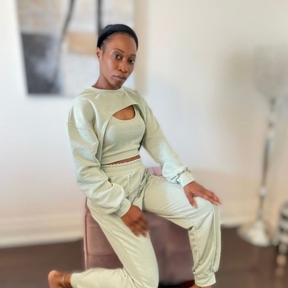 (NWT) 3-Piece Bolero Jogger Set - Sage - Picture 2 of 6